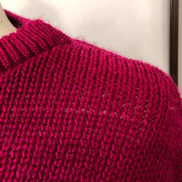 VTG 80s Garland Fuchsia Knit Sweater Tag L (Fit M) Pocket Detail Retro Fuzzy USA - Picture 4 of 11